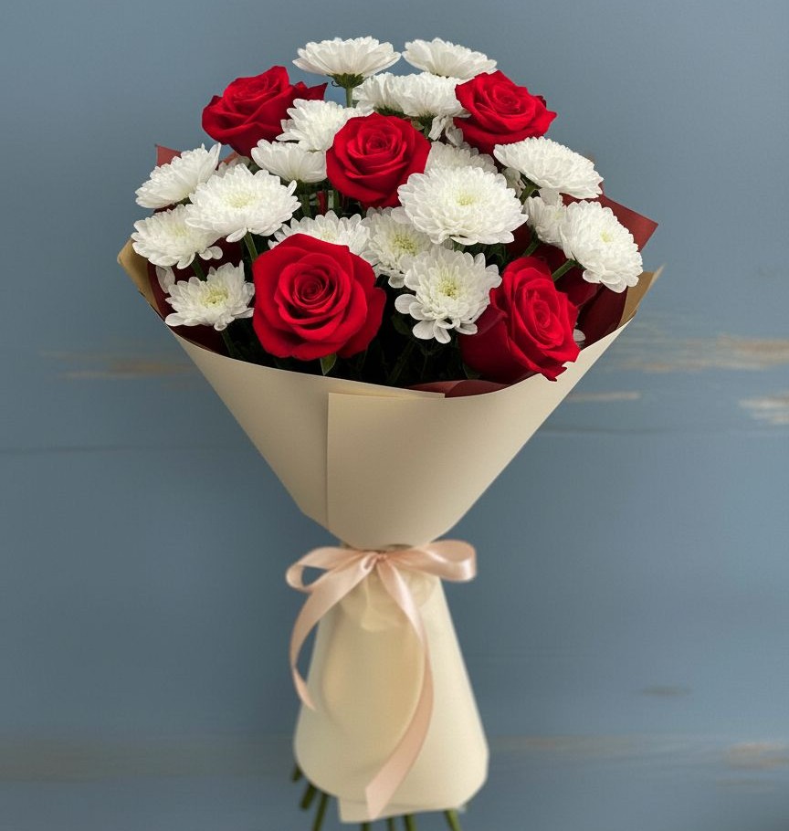 Букет цветов из: Розы и Хризантемы в Красном Яре Астраханской области