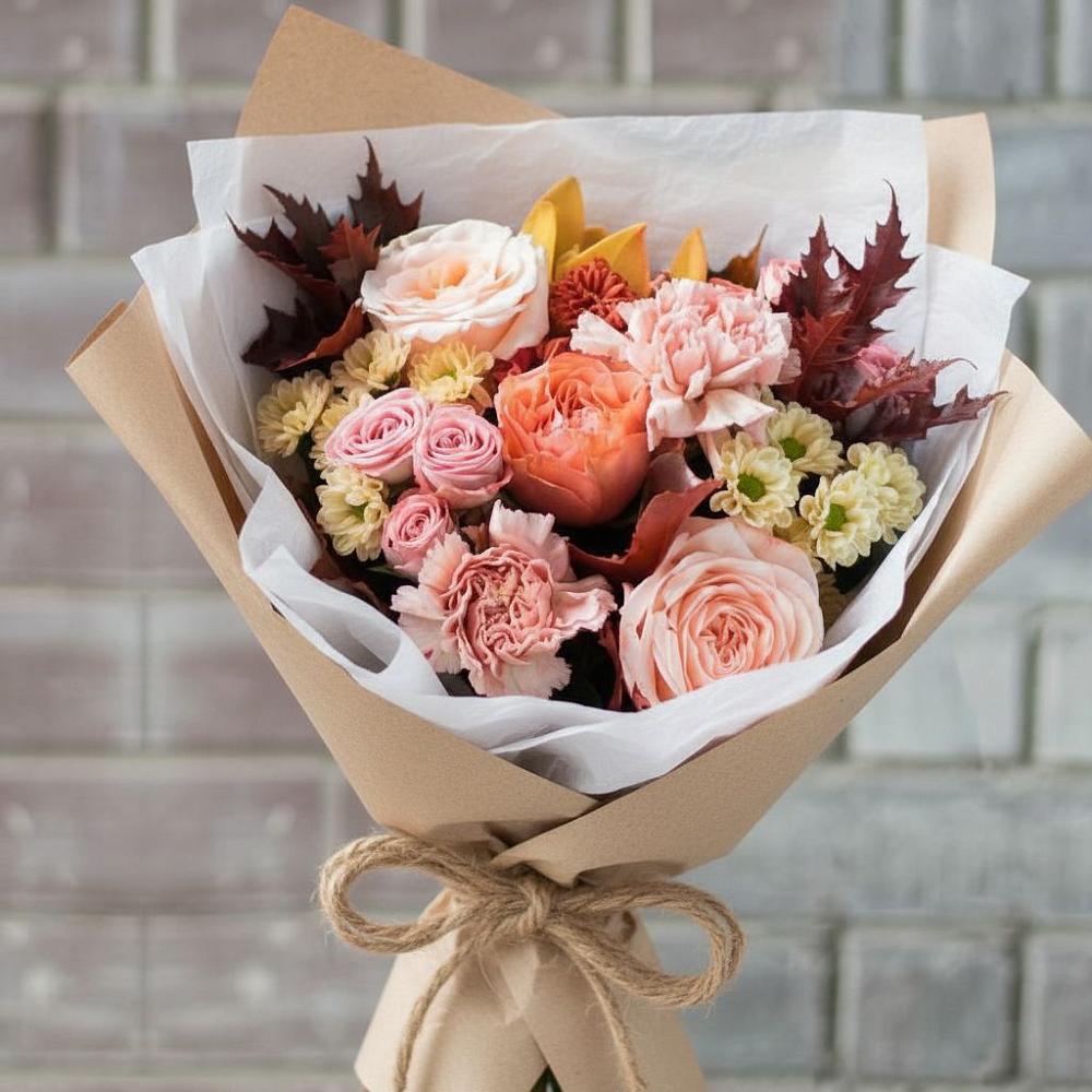 Букет цветов из: Гвоздики, Хризантемы и Розы в Красном Яре Астраханской области