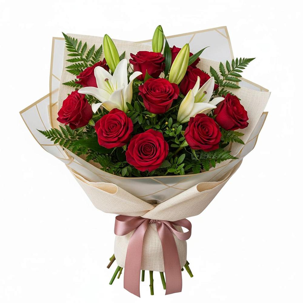 Букет цветов из: Лилии и Розы в Красном Яре Астраханской области