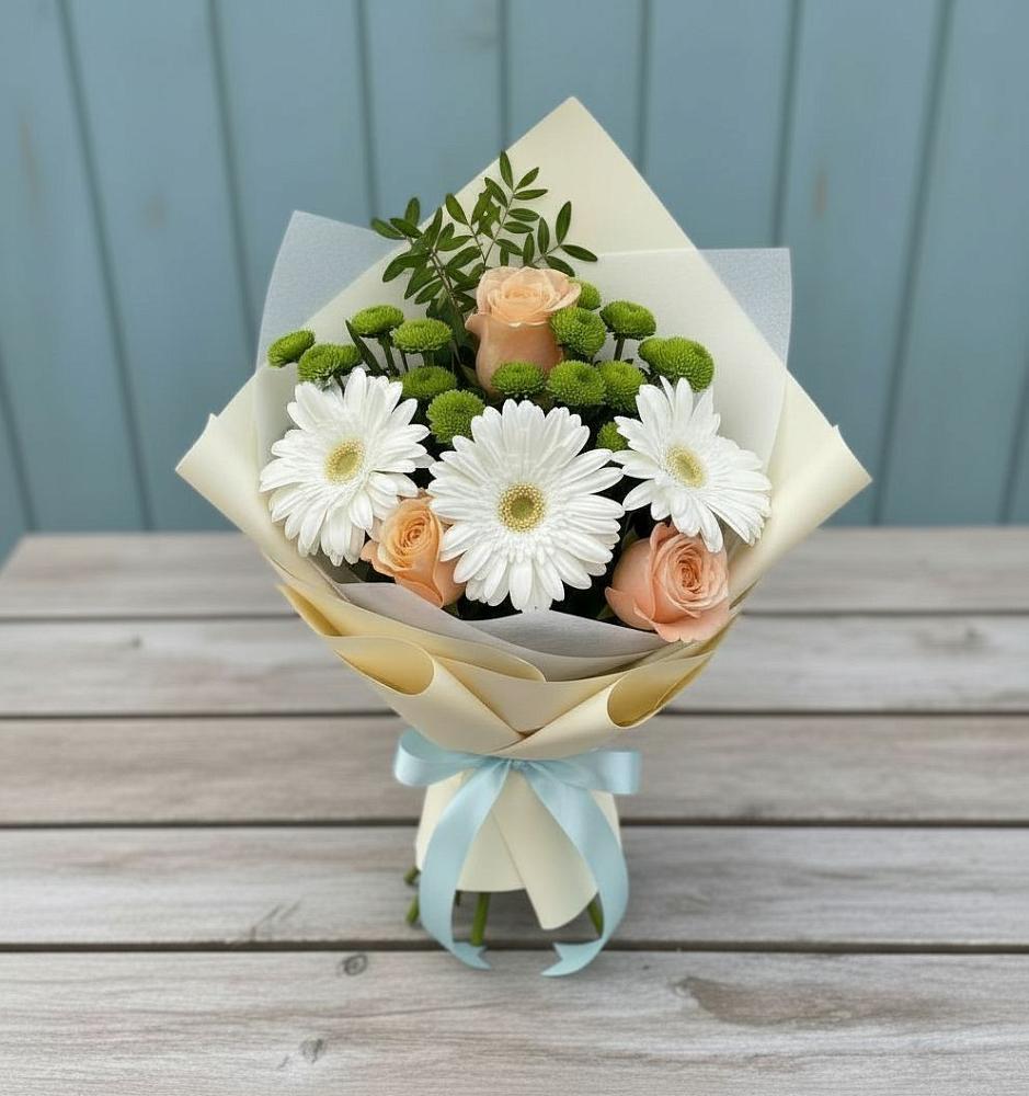 Букет цветов из: Герберы, Розы и Хризантемы в Красном Яре Астраханской области