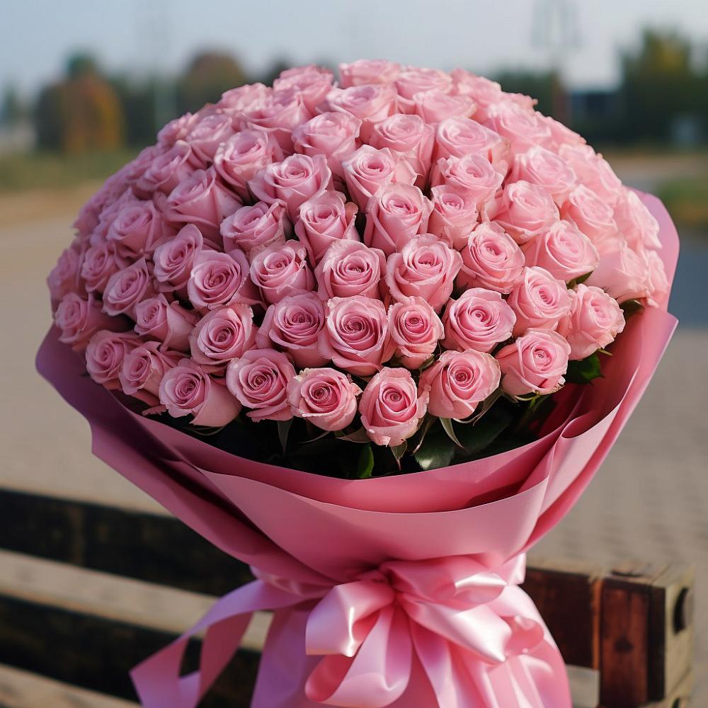 Букет 101 Розовая роза Хэвэн в Красном Яре Астраханской области