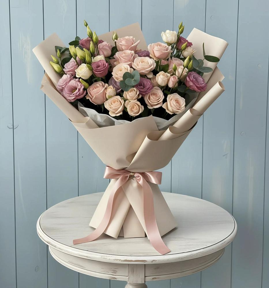 Букет цветов из: Розы и Лизиантусы в Красном Яре Астраханской области