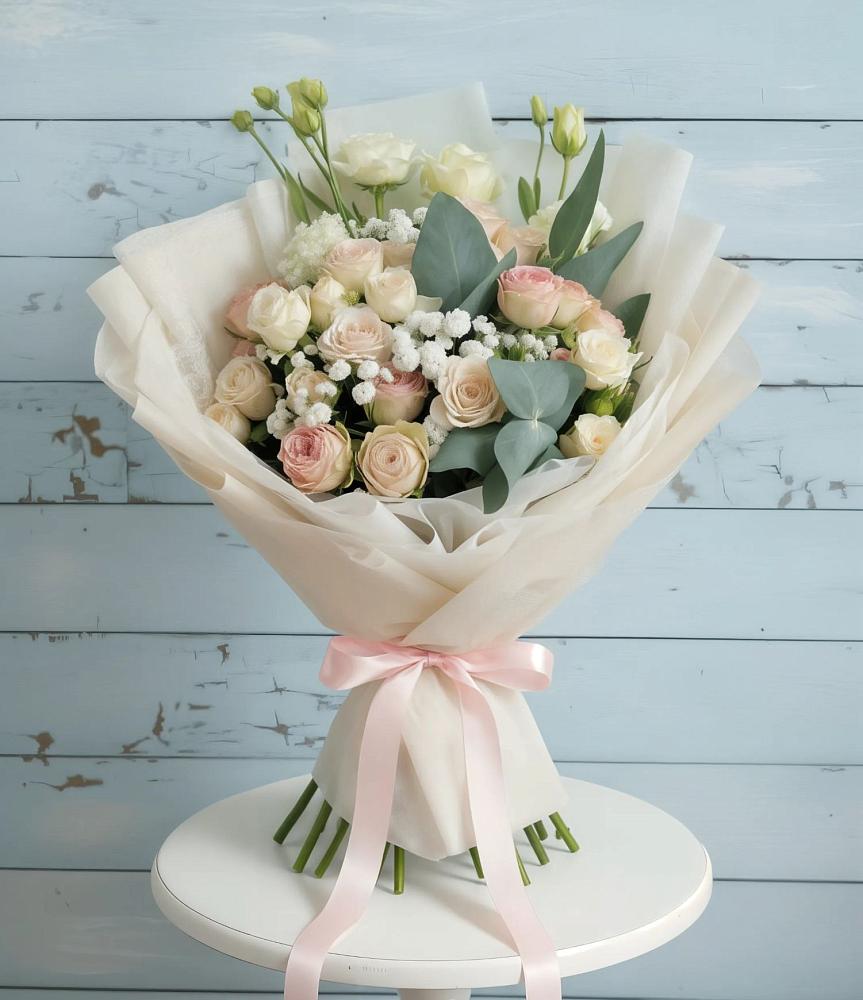 Букет цветов из: Розы и Лизиантусы в Красном Яре Астраханской области