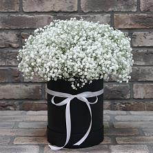 Цветочная композиция из Гипсофила в шляпной коробке в Красном Яре Астраханской области